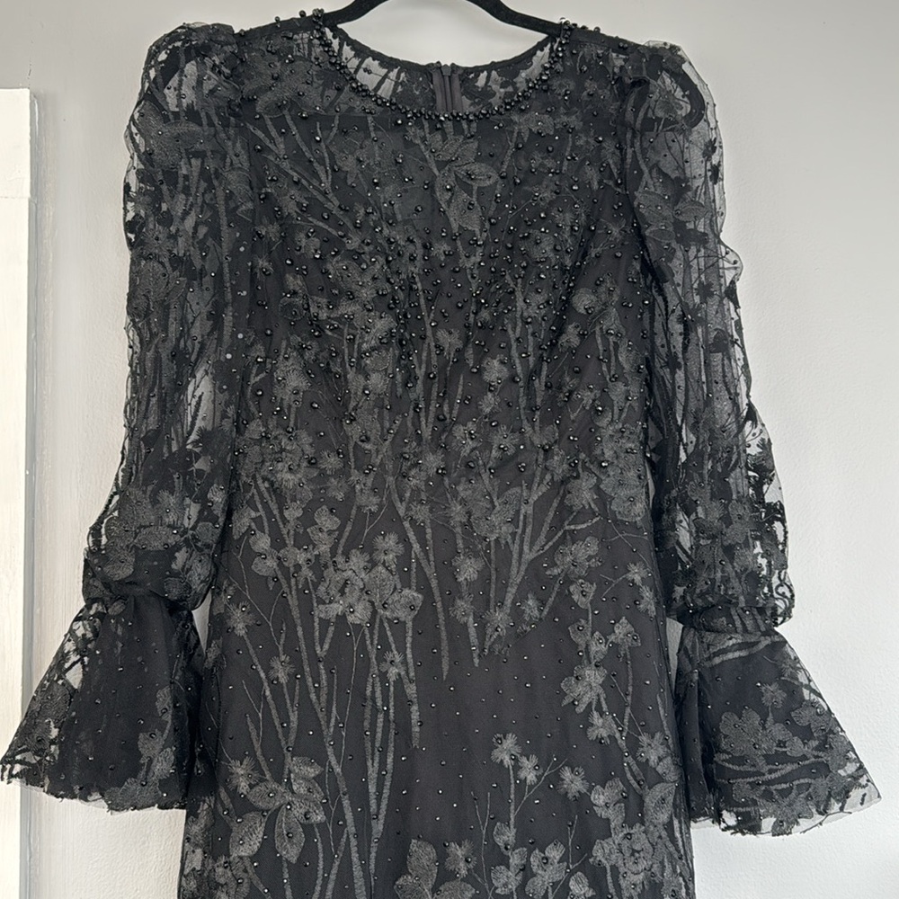 MAC DUGGAL Black Ruffle Wrist Embellished High Neck Midi size 6 - Picture 8 of 14